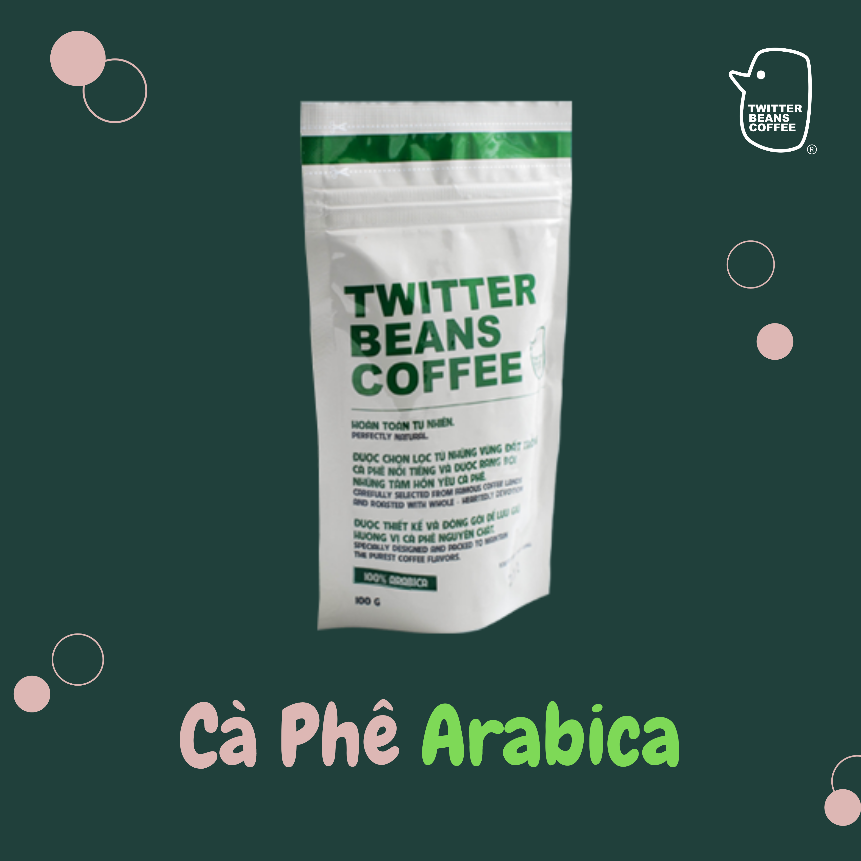 Cà Phê rang mộc 100% Arabica - Twitter Beans Coffee đóng gói 100gr
