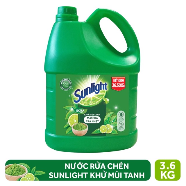 Nước rửa chén Sunlight khử mùi tanh chiết xuất matcha trà nhật chai 3.6kg, cam kết hàng đúng mô tả, chất lượng đảm bảo an toàn đến sức khỏe người sử dụng, đa dạng mẫu mã