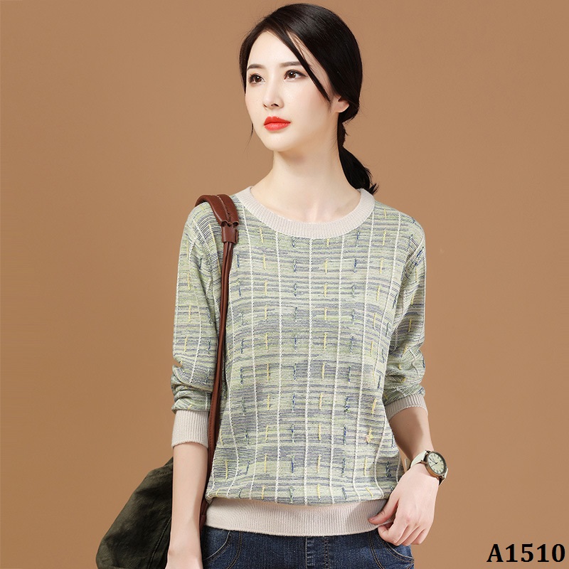 A1510-áo len dài tay cổ tròn sọc nổi