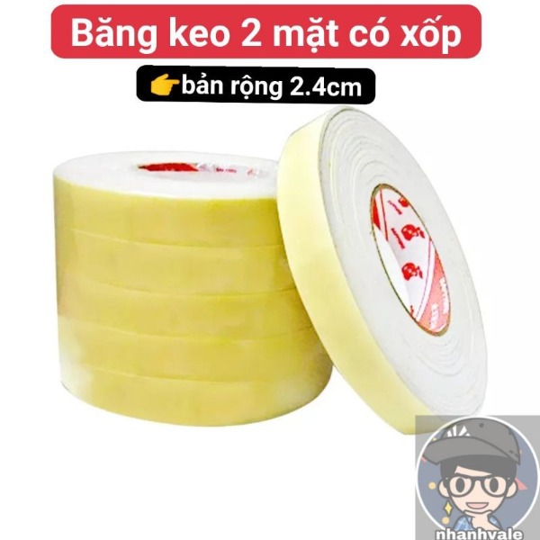 Bán lẻ 1 cuộn băng keo 2 mặt có xốp vàng bản rộng 2.4cm & 4.8cm