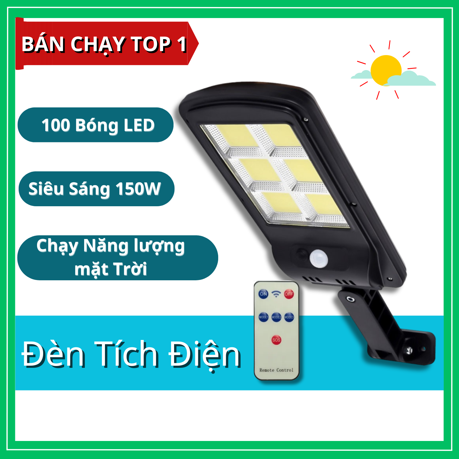 Đèn năng lượng mặt trời 150w solar street lamp 6 bóng cảm biến chuyển động và đèn solar 100 led