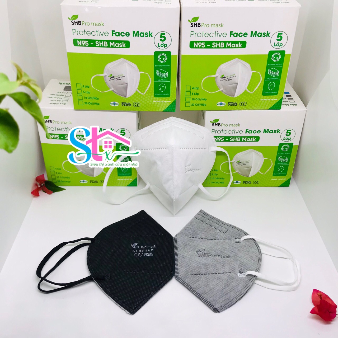 Khẩu trang 5 lớp chính hãng SHB Pro mask, khẩu trang n95 người lớn tái sử dụng nhiều lần chuẩn FFP2 hộp 20 cái