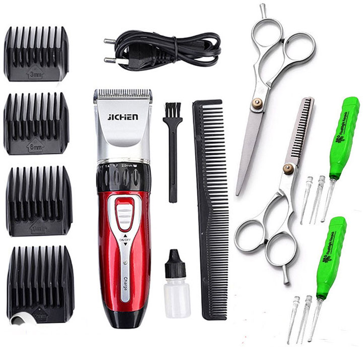Tông đơ cắt tóc loại tốt không dây jichen 0817 - tặng kèm bộ kéo cắt tỉa tóc và 2 ráy tai có đèn soi