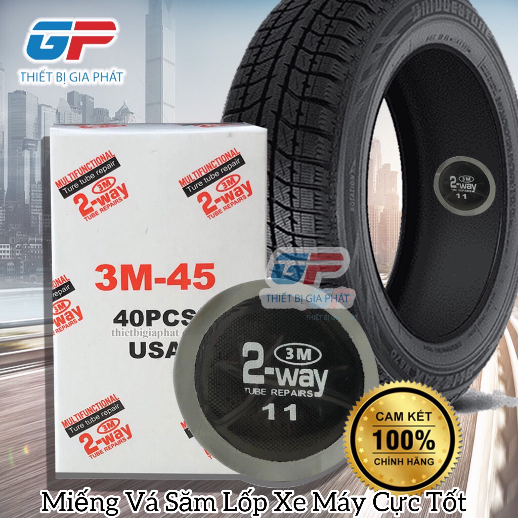 Hộp 40 Miếng Vá Săm Xe Máy 3M Của Mỹ - Miếng Vá Xe Kích Thước 45mm Công Nghệ 2-Way Siêu Bám Dính Chịu Nhiệt Chống Nước