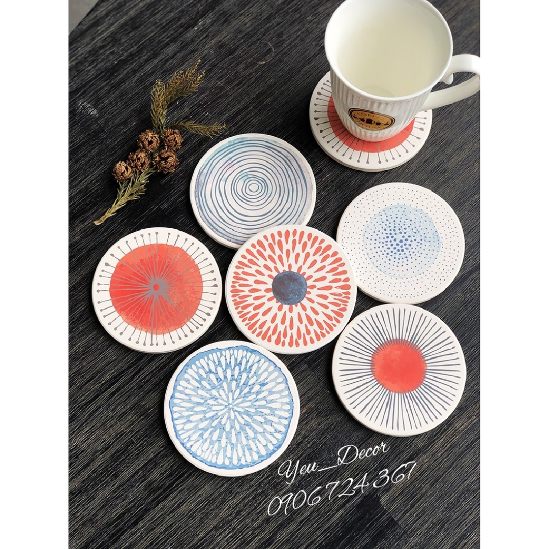 Đế lót ly lót cốc bằng gốm thấm hút nước cao cấp