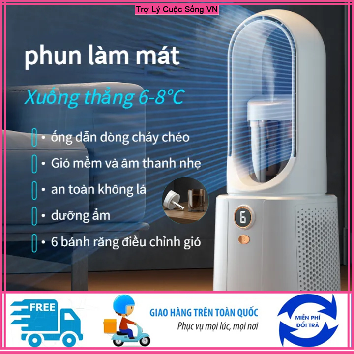 Quạt Tích Điện Phun Sương Không Cánh 6 Chế Độ Làm Mát Nhanh Chóng Tiếng ồn thấp 20dB quạt hơi nước tích điện cho máy tính để bàn