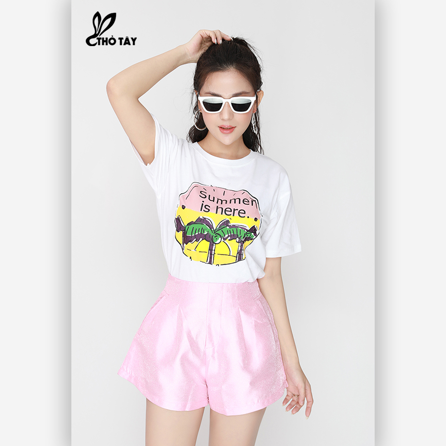Set bộ nữ áo thun in hình phối quần tafta - thỏ tây s315b473