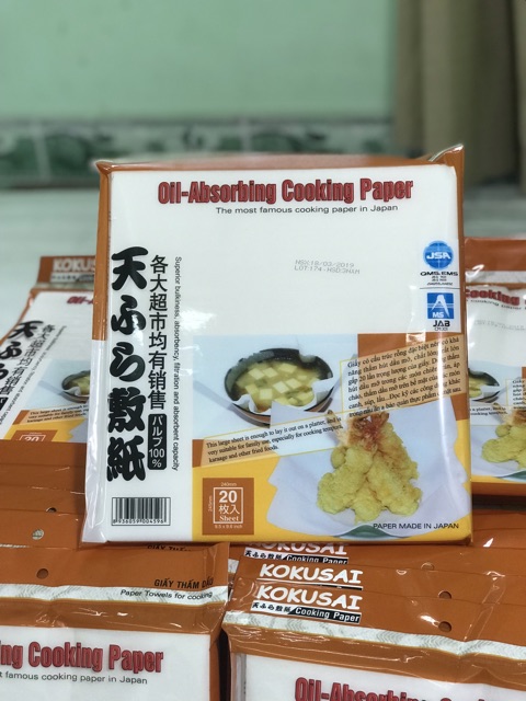 Giấy thấm dầu thức ăn hàng chuẩn Nhật Bản - Giấy thấm dầu kokusai 20 tờ kích thước 24x25cm