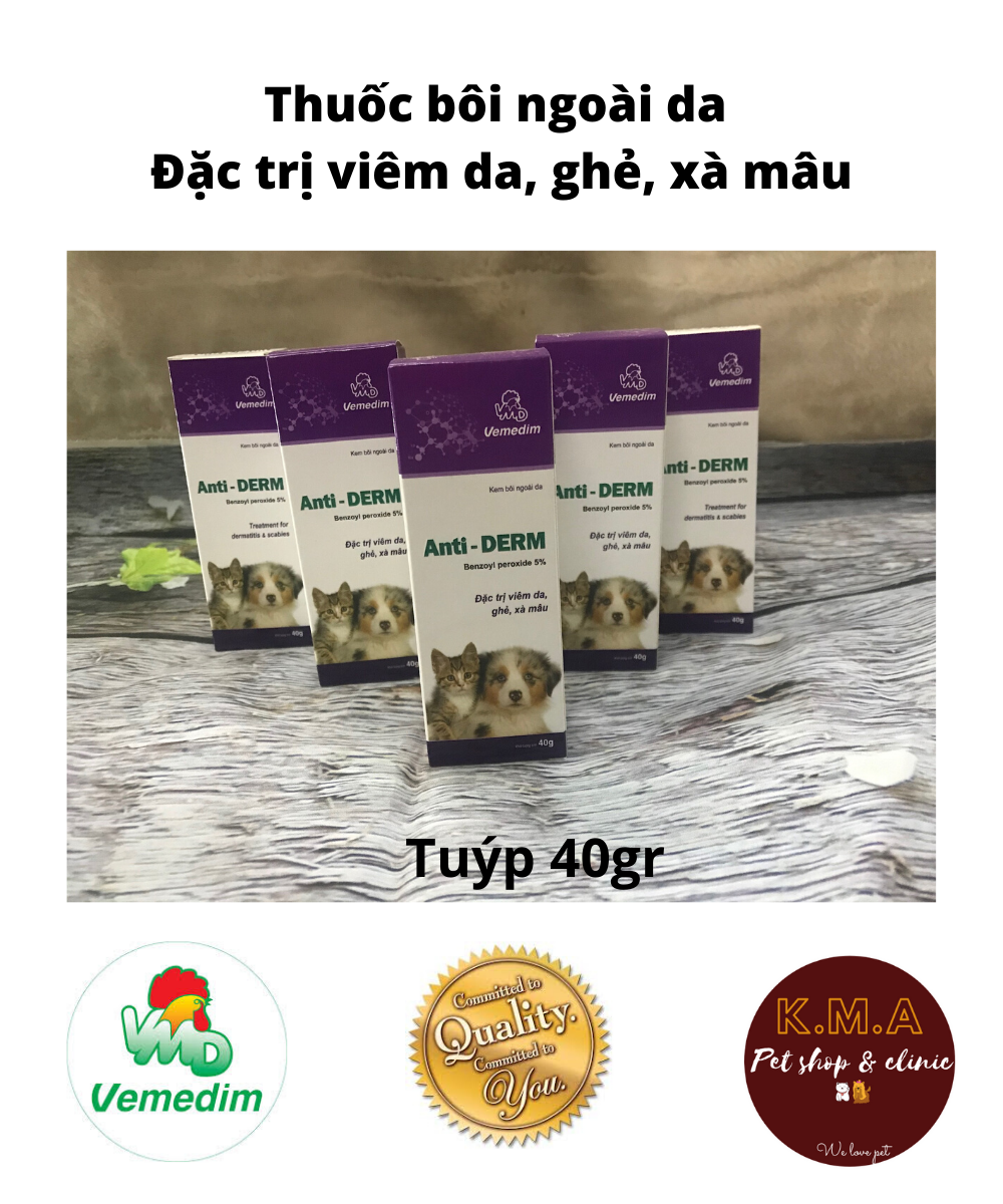 Anti derm - kem bôi ngoài da chuyên dùng cho chó mèo bị viêm da, ghẻ ngứa, xà mâu - Sản phẩm của công ty Vemedim