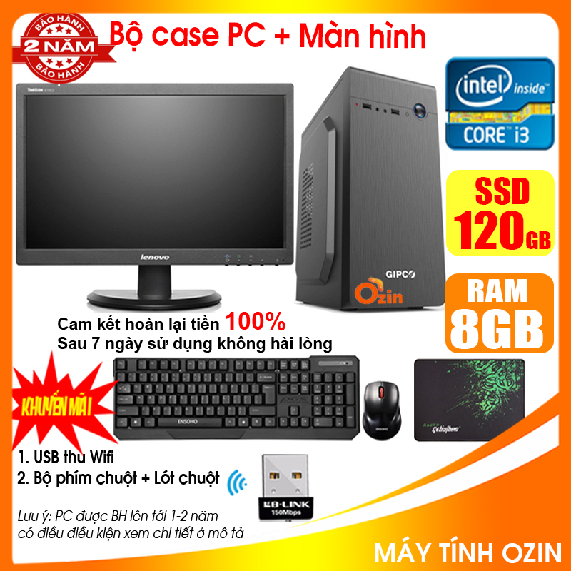 [Trả góp 0%]Bộ máy tính để bàn văn phòng + Màn hình 18.5 inch CPU G620 / Corre i3 2100 / Ram 4-8GB / SSD 120-240GB [TẶNG: Bộ phím chuột + USB thu wifi +  bàn di chuột] VPi32 - LOZ