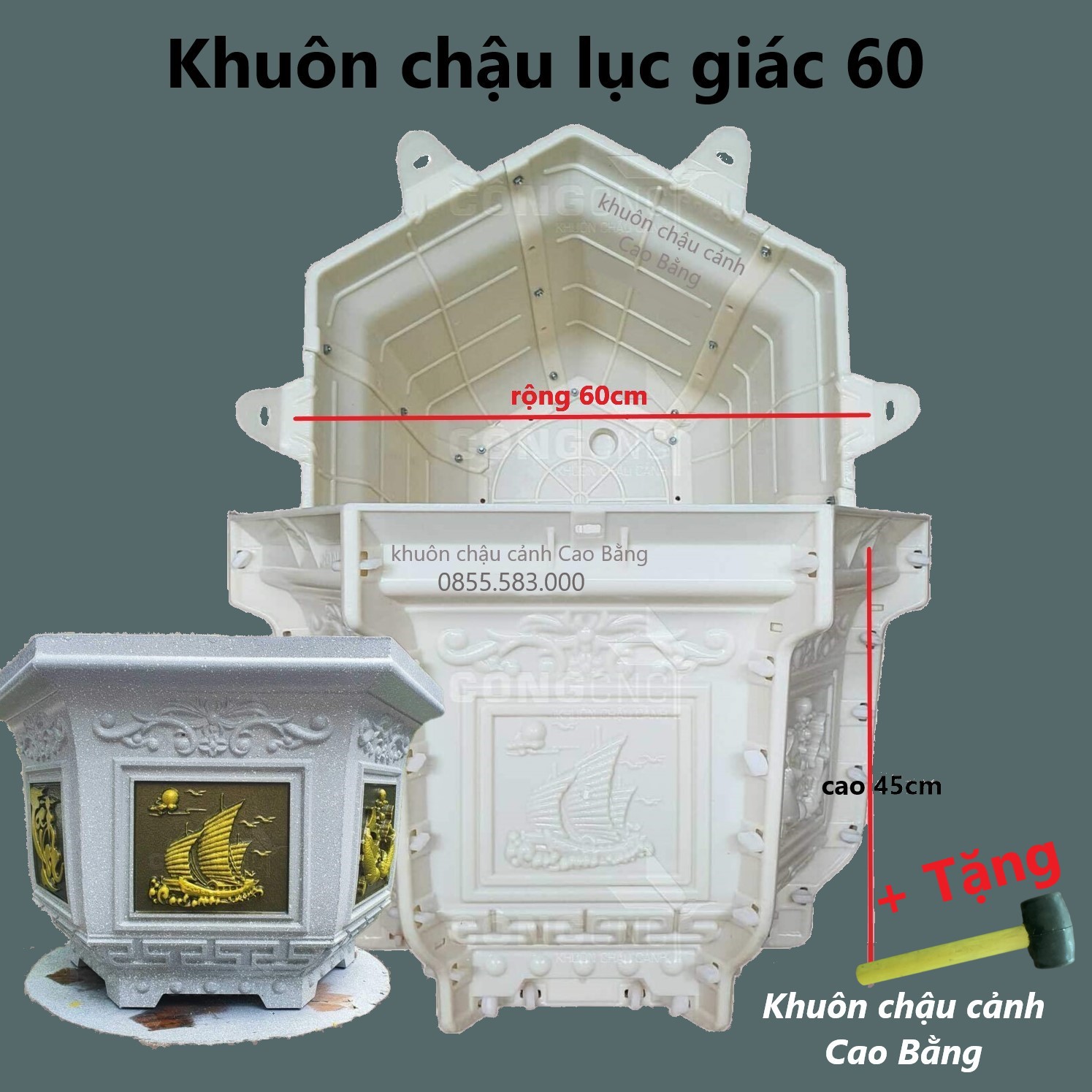 khuôn đúc chậu cảnh lục giác 60 - Hàng Loại 1- khuôn chậu ABS siều bền có lòng trong dễ dàng sử dụng không cần kỹ thuật