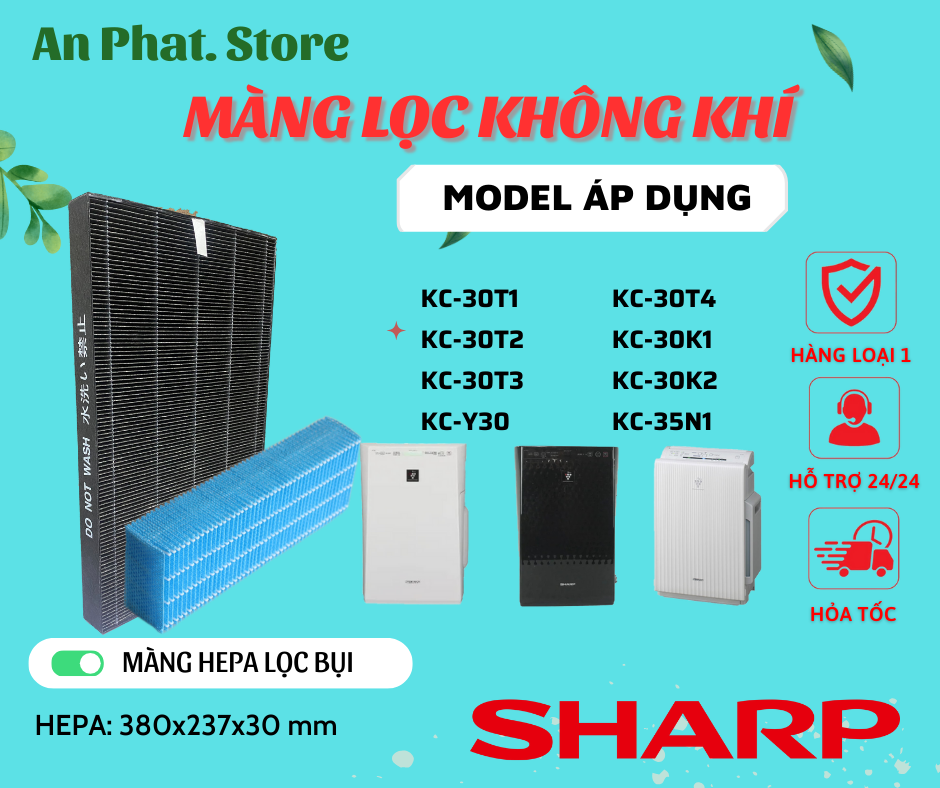 Màng lọc không khí sharp: kc-30t1, kc-30t2, kc-30t3, kc-30t4,kc-30k1, kc-30k2, fz-y30hf, kc-w35,... màng lọc hepa, màng lọc than hoạt tính