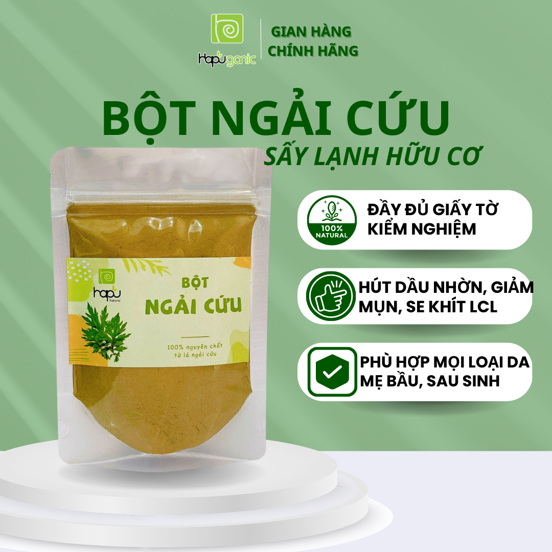 [HCM]Bột Ngải Cứu Nguyên Chất Hapu Organic Bột Thiên Nhiên Đắp Mặt Làm Mát Da Ngừa Mụn Sáng Da Ngừa Cảm Mạo