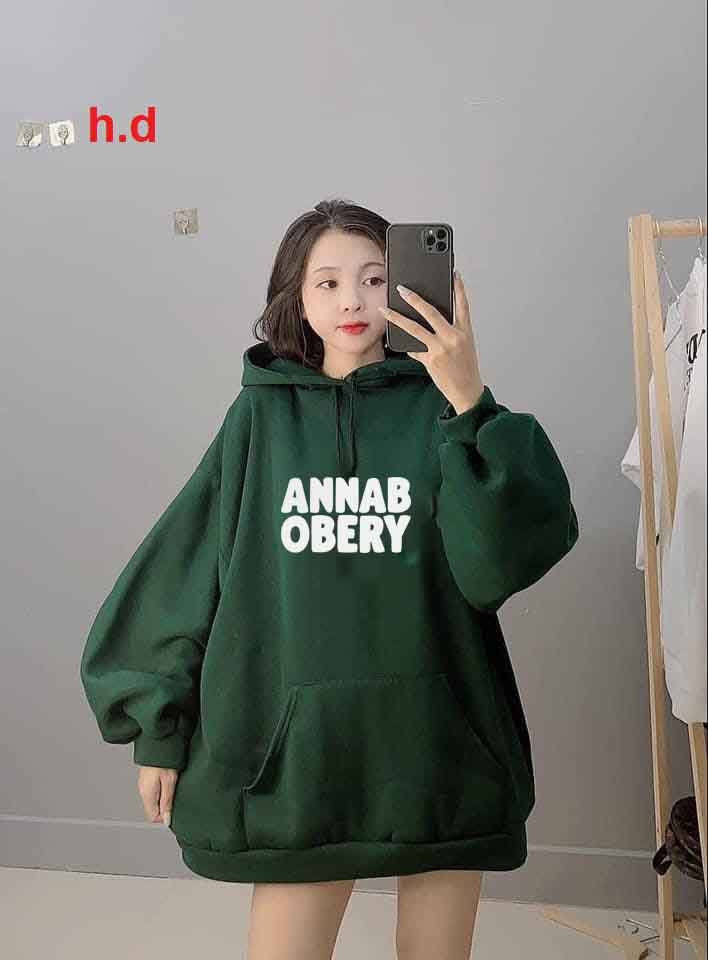 Áo hoodie nữ a.n.n.ab chất nỉ ngoai mũ 2 lớp from to rộng