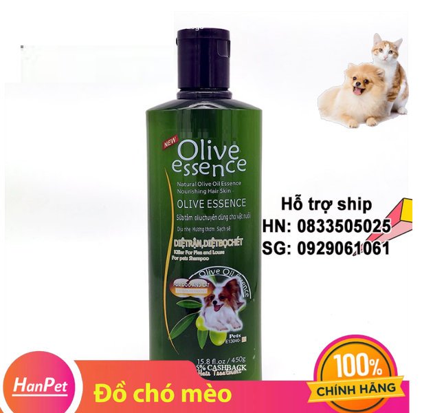 Sữa tắm tinh dầu ô liu chó mèo SIÊU MƯỢT  loại Trị ve Trị ngứa - Sữa tắm OLIVE 450ml dầu tắm chó mèo