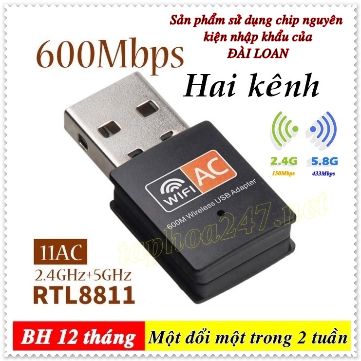 USB AC600 thu sóng WIFI 5G dùng cho máy tính xách tay, máy tính để bàn, máy tính bảng