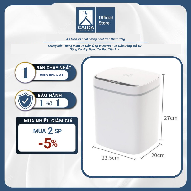 Thùng Rác Thông Minh Có Cảm Ứng WUDINA - Có Nắp Đóng Mở Tự Động Có Hộp Đựng Túi Rác Tiện Lợi