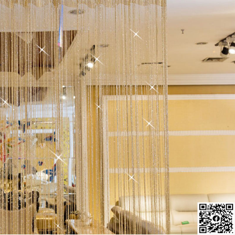 Rèm sợi chỉ kim tuyến lấp lánh màu be khổ 3m*3m trang trí tiệc, spa, cửa hàng, tiệm nail, tiệm tóc