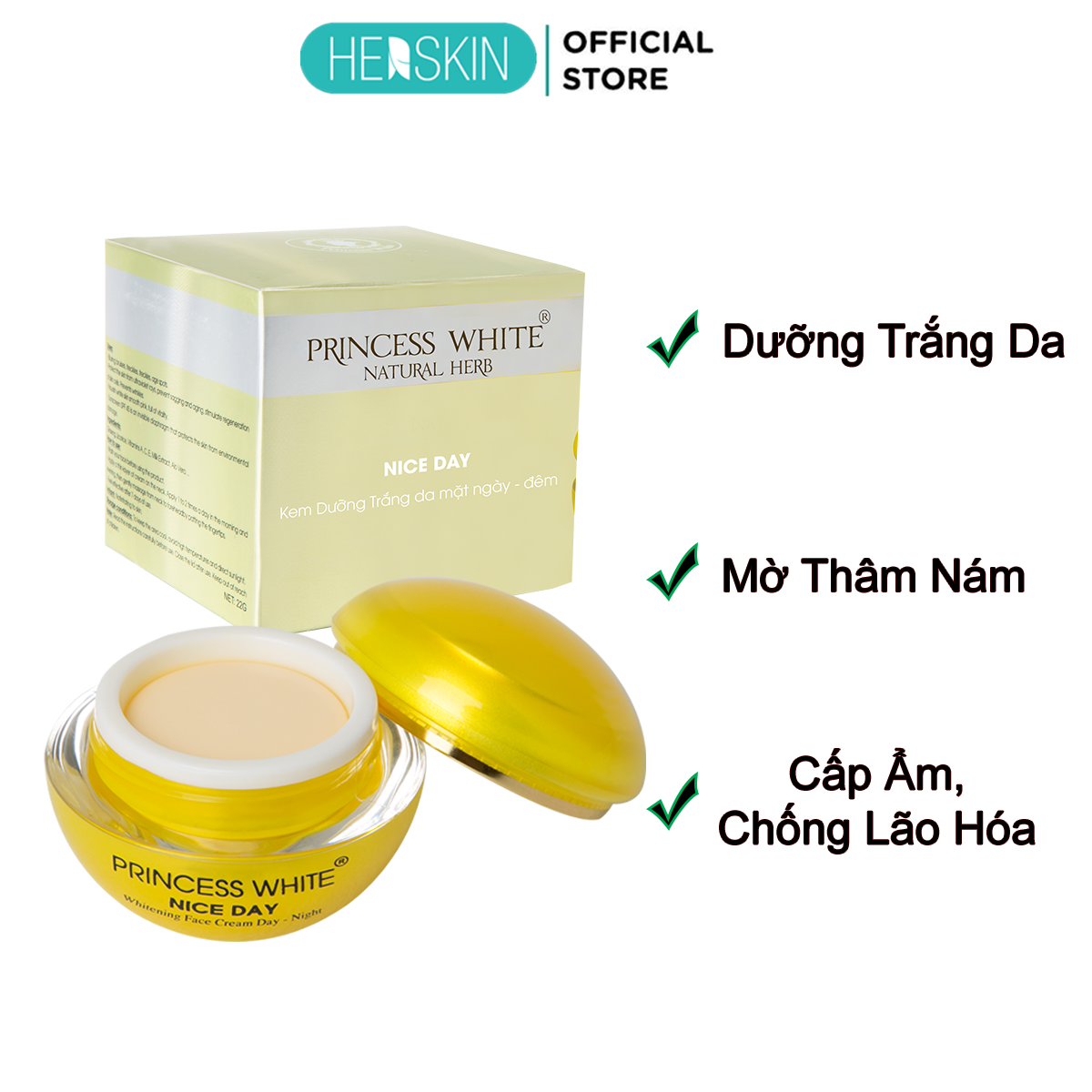 Kem Dưỡng Trắng Da Nice Day Princess White Herskin 22gr Da Tươi Sáng Rạng Rỡ Mỗi Ngày