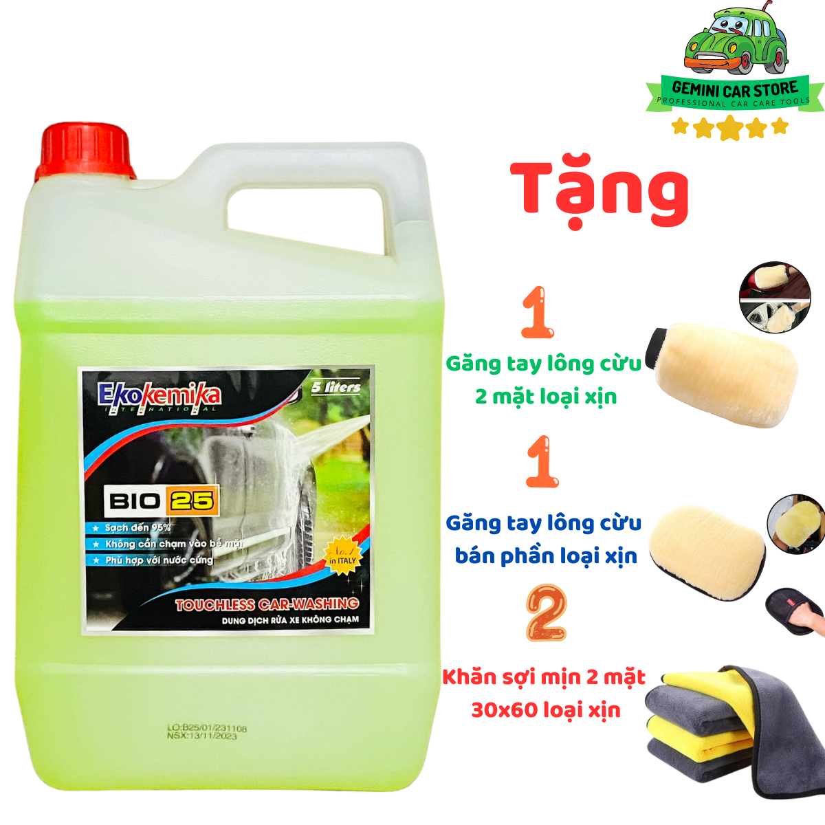 Dung dịch rửa xe không chạm, Nước rửa xe không chạm siêu sạch Ekokemika Bio 25 - 5L Tặng combo hot