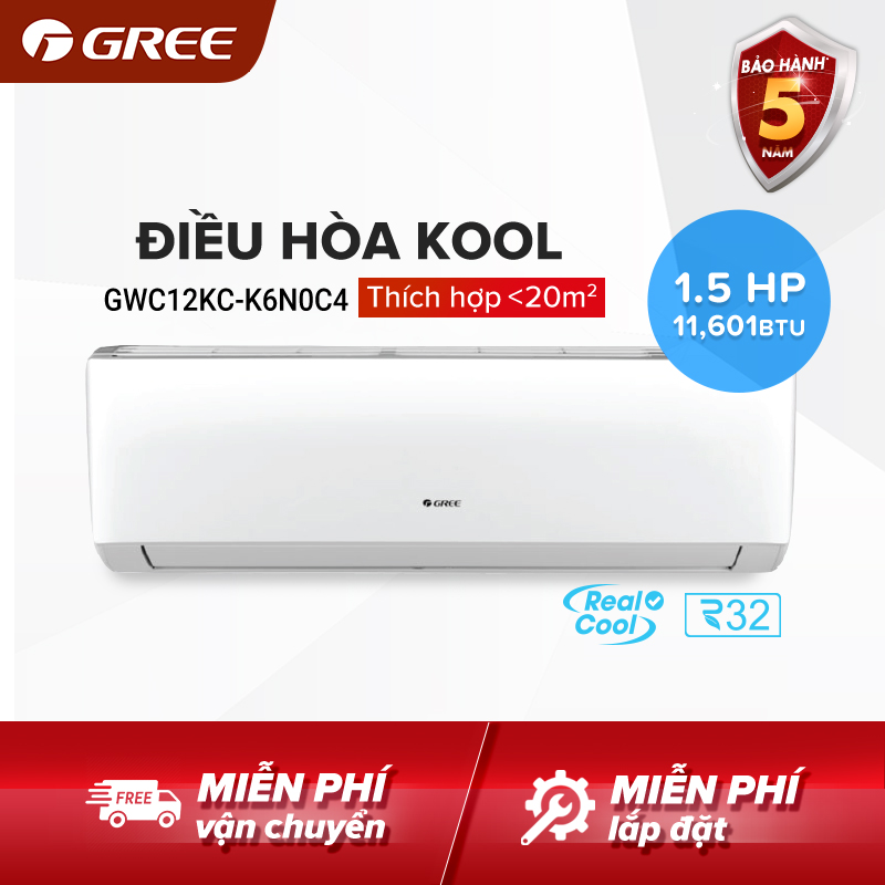 Điều hòa gree- công nghệ real cool - 1.5 hp - kool gwc12kc-k6n0c4 - hàng phân phối chính hãng