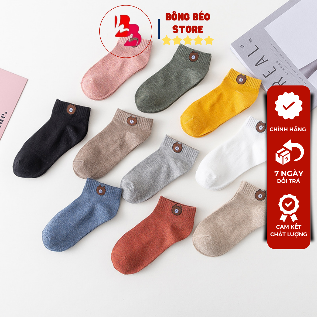 Túi 10 Tất Gấu Nữ Cổ Ngắn,Vớ Nữ Gấu Cổ Ngắn Cotton Mềm,Chống Xù Tốt,Độ Thấm Hút Cao Luôn Giữ Đôi Chân Khô Thoáng-Tất Nữ