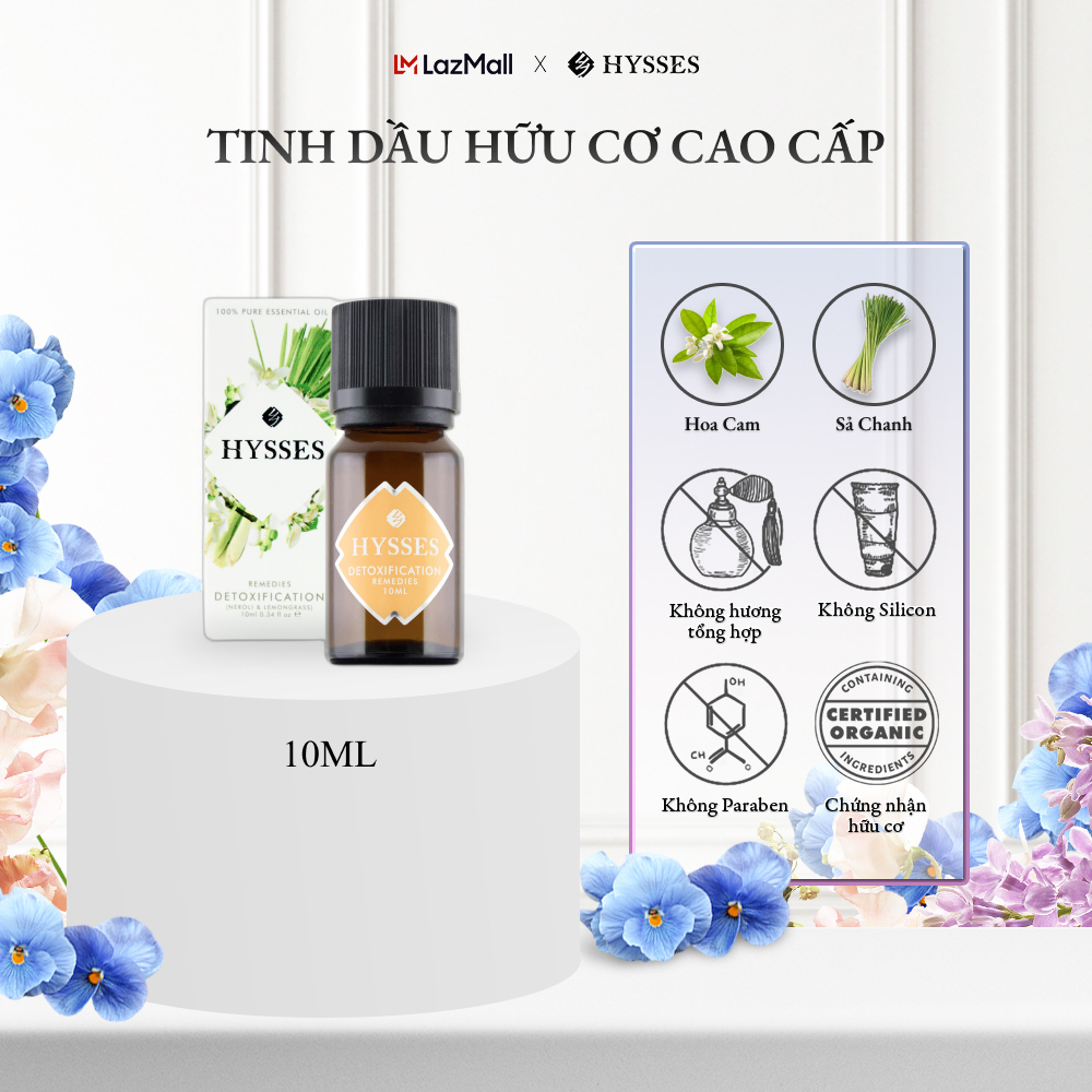 Tinh Dầu Cao Cấp Hysses Remedies Detoxification Mùi Hương Cam Quýt, Ngọt Ngào, Tăng Cảm Xúc, Giảm Căng Thẳng Với Tinh Dầu Hoa Cam & Sả Chanh Hữu Cơ Tự Nhiên