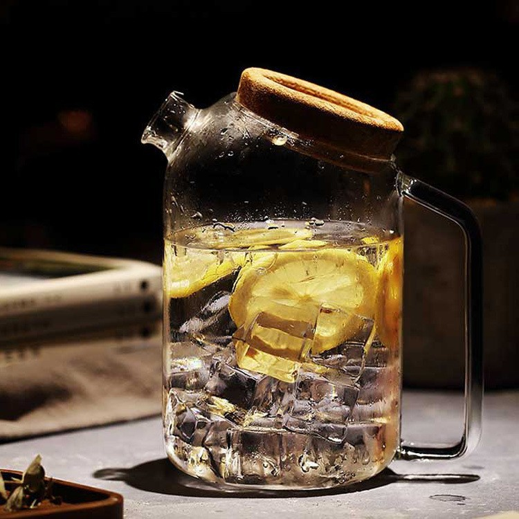 Ấm trà thủy tinh Hoa Lâm nắp gỗ nghiêng 1000ml