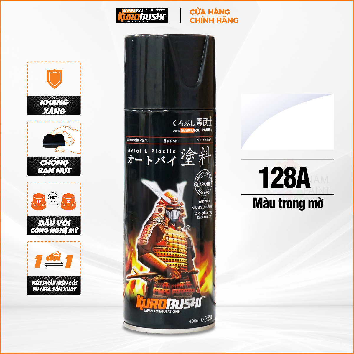 Sơn xịt samurai kurobushi - phủ mờ 128a chuyên dùng cho xe máy