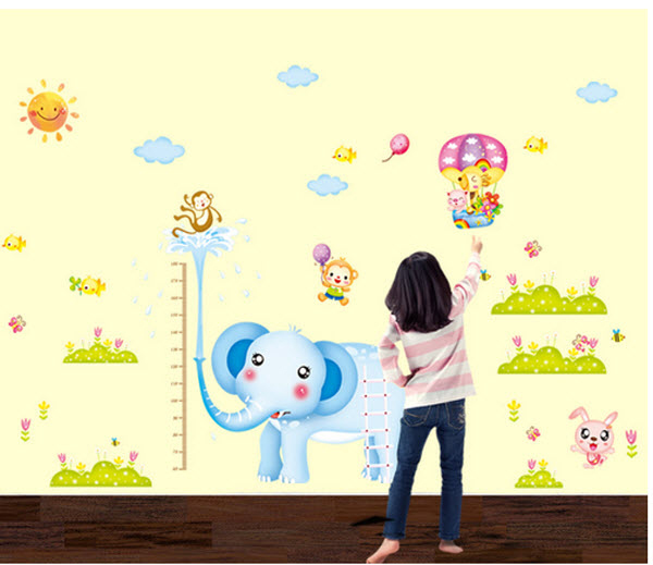Decal dán tường thước đo Voi có keo sẵn decal cho bé hiện đại vừa học vừa chơi TĐ10
