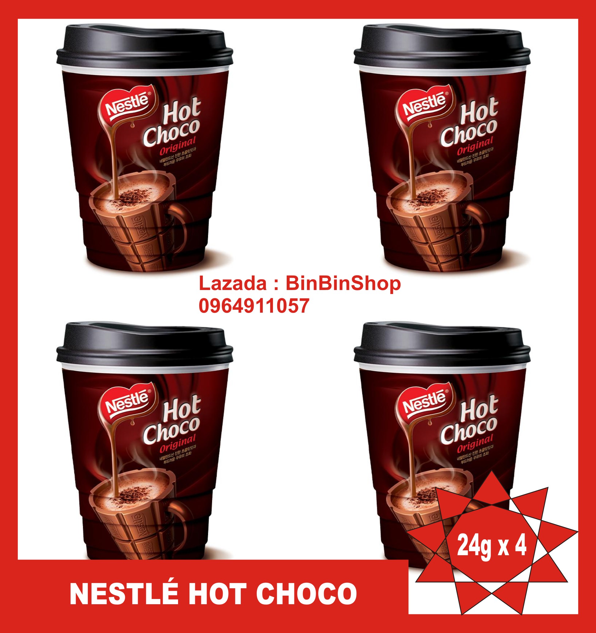 Combo 4 ly giấy Bột Cacao Nestle Hot Choco 4x24g