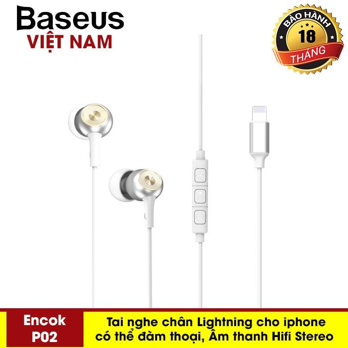 Tai nghe nhét tai thương hiệu Baseus Encok P02 chuẩn Lighning âm thanh HD Stereo Bass hỗ trợ đàm thoại cho điện thoại iPhone 7,8,X, Xs Max - Phân phối bởi Baseus Vietnam