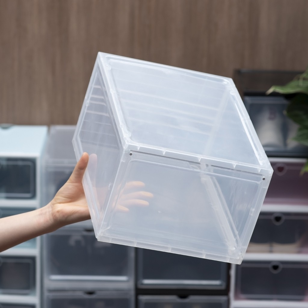 Combo (1-3) Hộp Đựng Giày Xịn Trắng Nhựa Cứng Mica Trong Suốt, Lắp Ráp Thông Minh