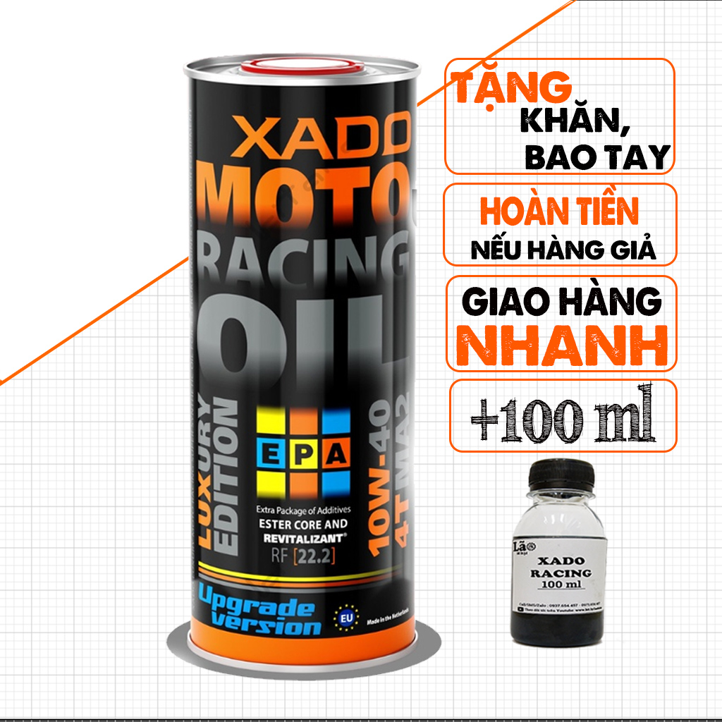 Bán 1.1 Lít Nhớt Xado Racing 10w40 Mẫu Mới - Nhớt Ester Full Tổng Hợp Cao Cấp Cho Xe Máy, Moto - Sản Xuất Tại Châu Âu