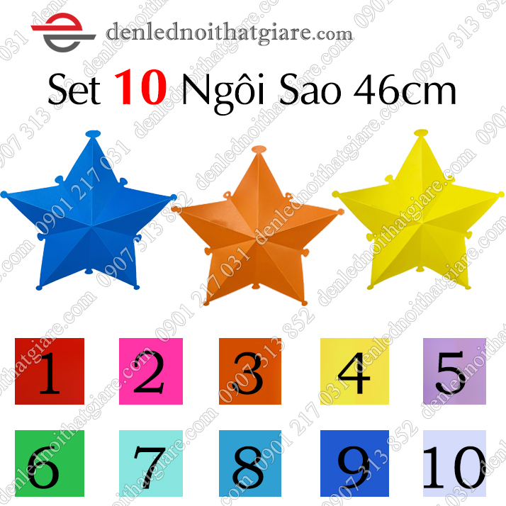 Set 10 Lồng Đèn Ngôi Sao 46cm bằng Nhựa xuyên sáng trang trí quán cafe, sân vườn ngoài trời