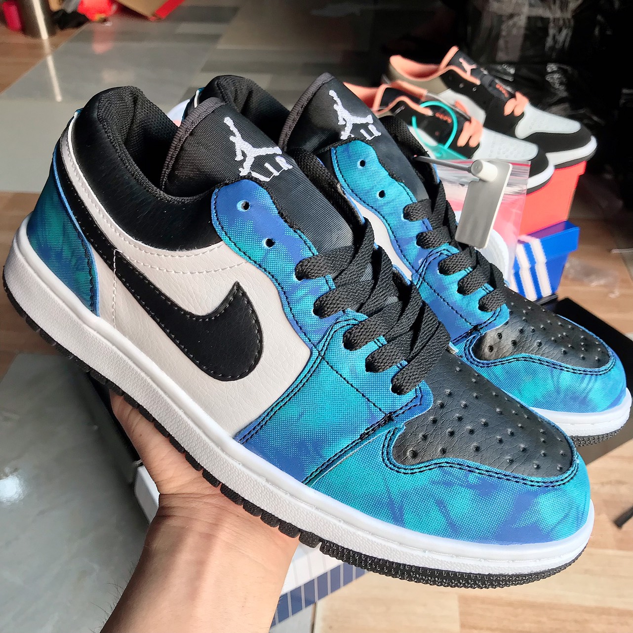 Giày jordan low tie dye cổ thấp, giày thể thao jordan xanh loang nước biển nam nữ đủ size hàng cao cấp