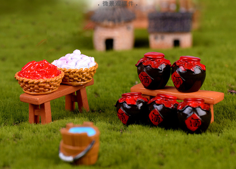 Mô hình Vật dụng chủ đề nông thôn rổ ớt, hủ mật đống rơm làm tiểu cảnh chậu cây, terrarium, mô hình trang trí