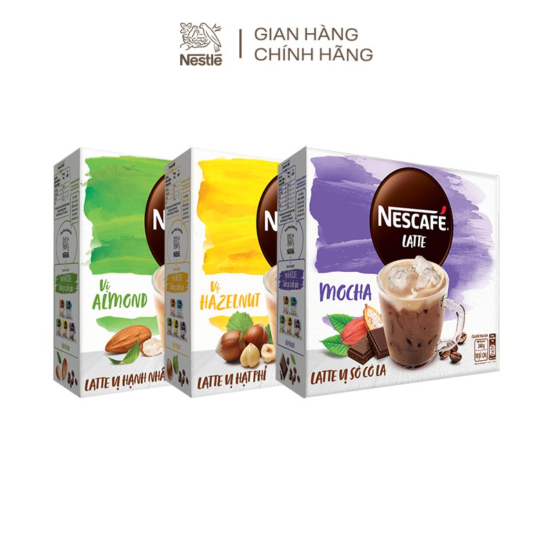 Combo 3 hộp nescafe latte hạt phỉ + hạnh nhân + sô cô la