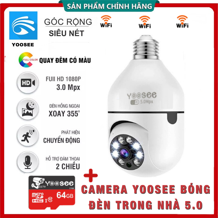 Camera yoosee - camera wifi yoosee bóng đèn - camera ban đêm có màu, xoay 360 độ. kiểu bóng đèn sang trọng - có hỗ trợ led trợ sáng màu ban đêm - bh 12 tháng