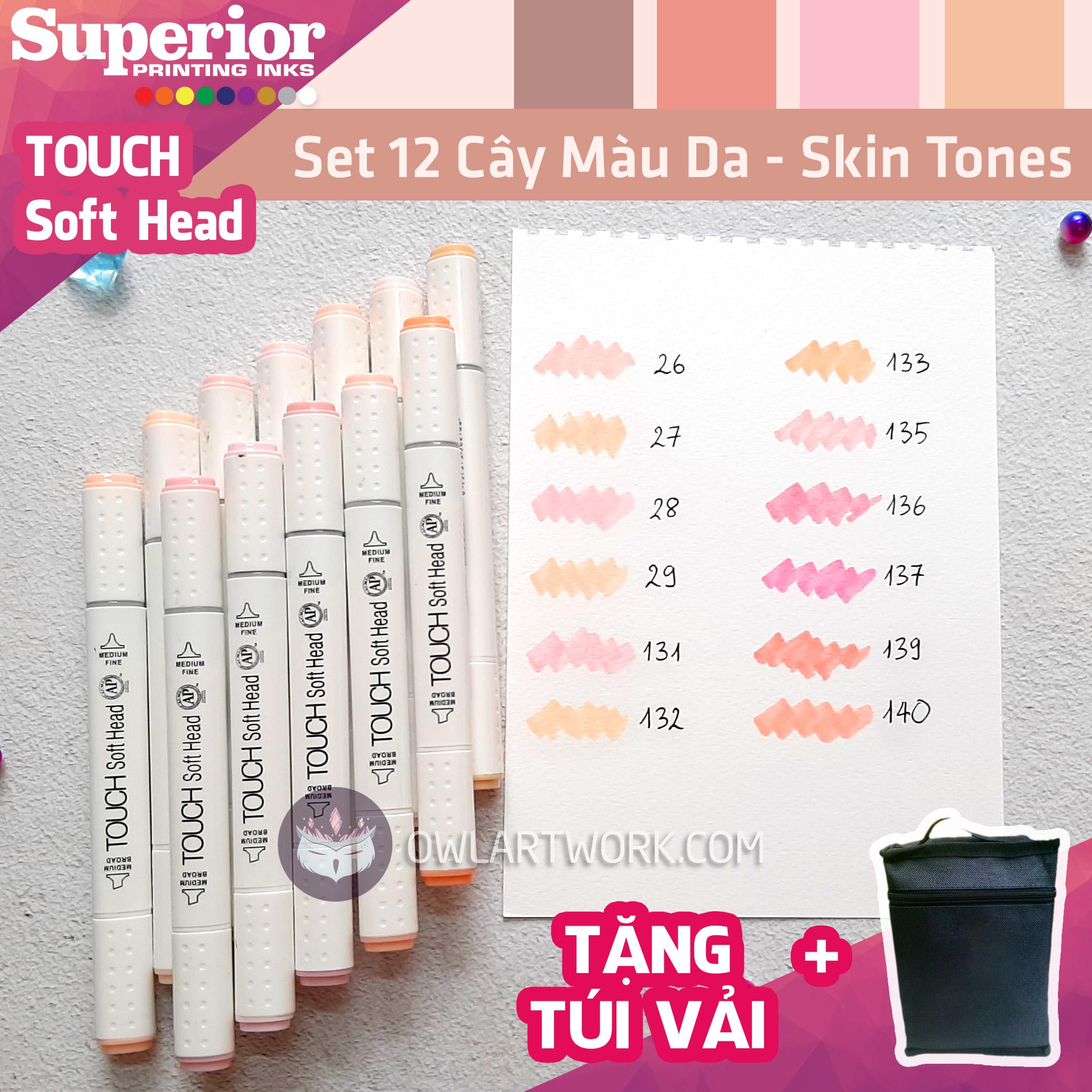[HCM]Bút Marker Touch Soft Head set 12 cây màu da - Tặng kèm túi vải