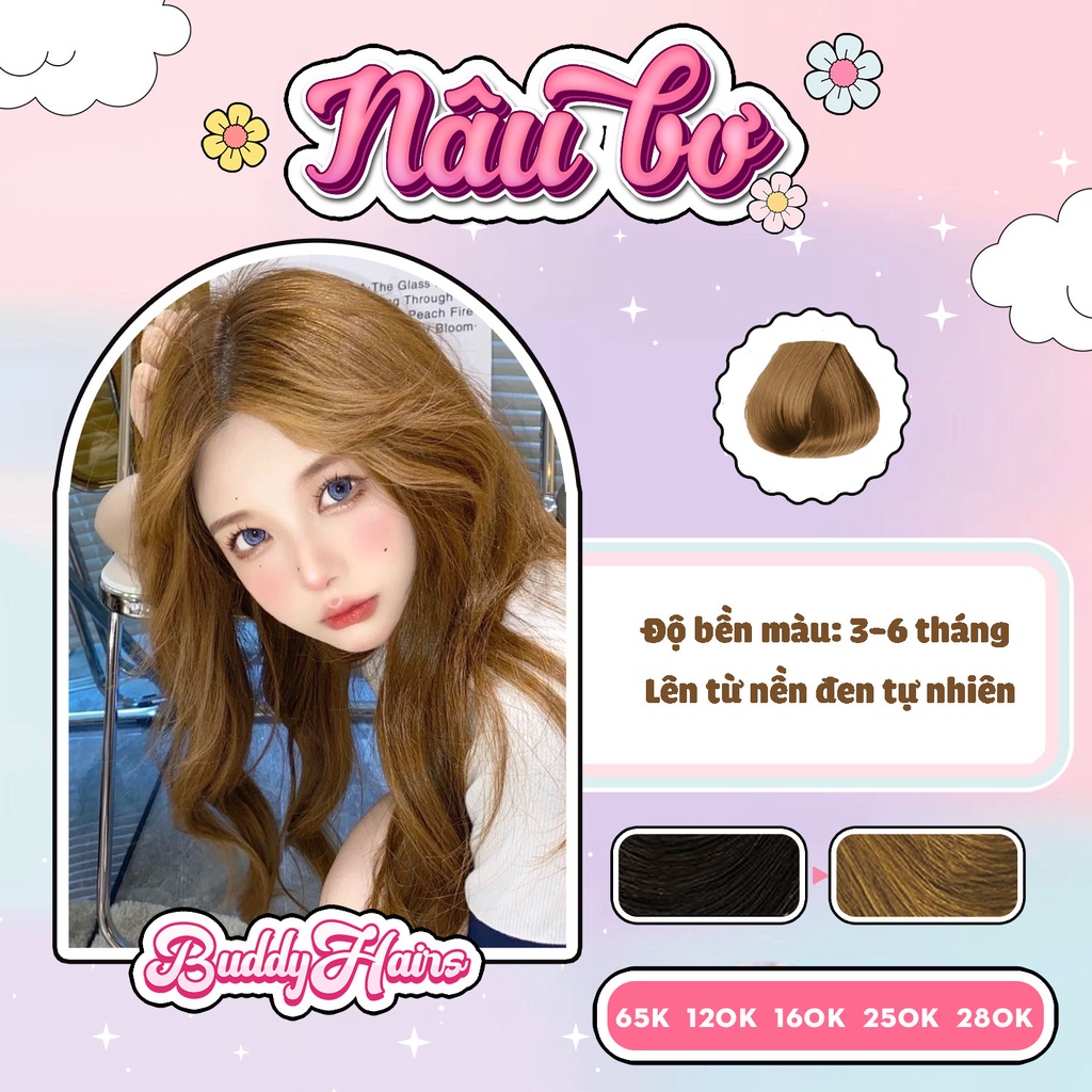 Thuốc nhuộm tóc NÂU BƠ không cần dùng tẩy tóc buddyhairs , Buddyhair tặng oxi