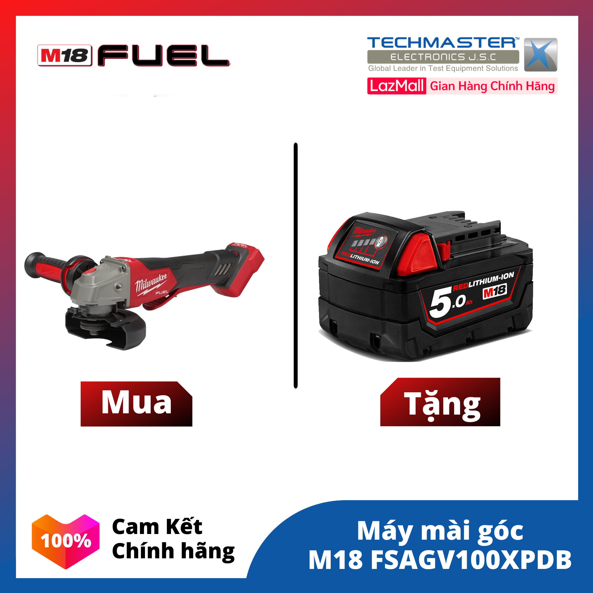Máy mài góc milwaukee m18 fsagv100xpdb-0x0 + tặng pin 18v 5.0ah-m18b5