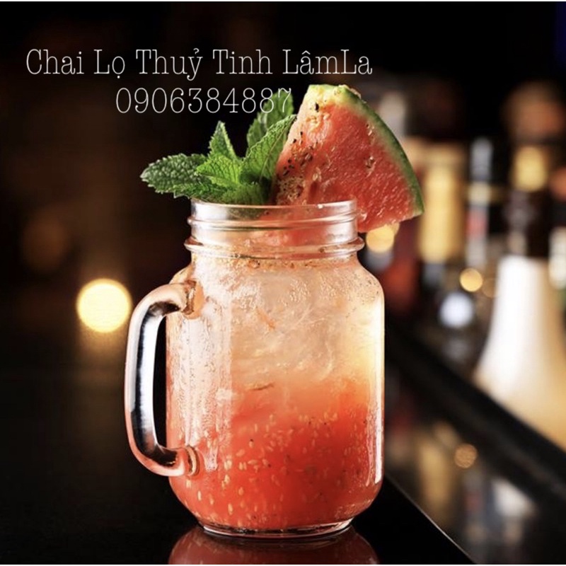 Cốc ly quai thuỷ tinh trơn nắp nhôm bạc 480ml