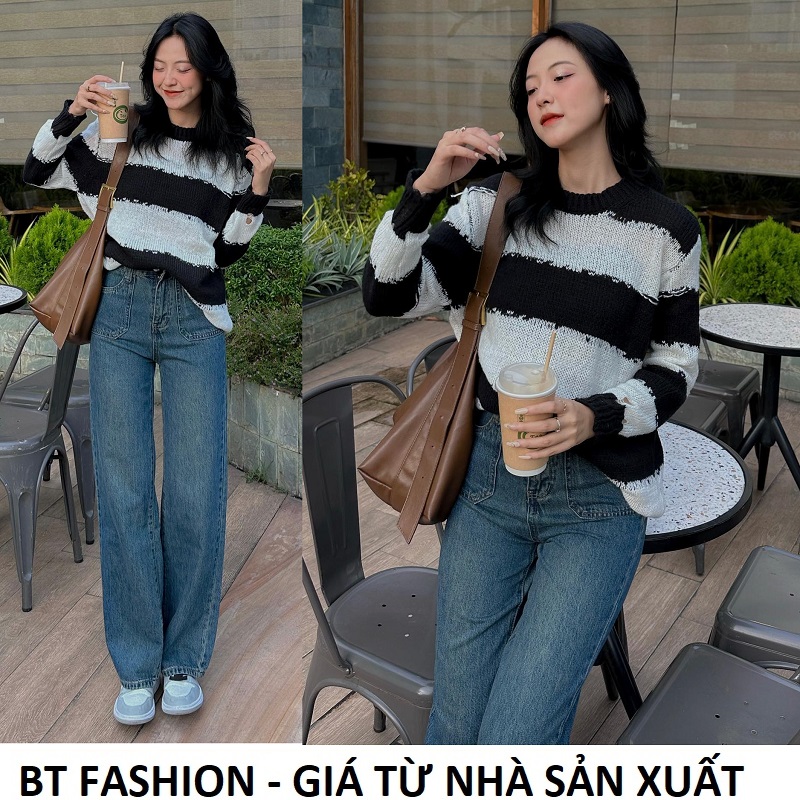 Áo len sọc rách, vải đẹp, không xù - bt fashion