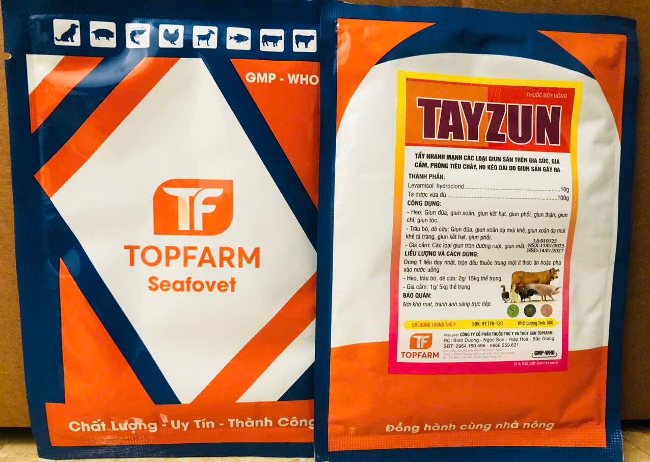  TẨY GIUN SÁN xổ lãi trâu bò lợn gà chó mèo ngan vịt cút gói 50g. Thú y Trường Thịnh 