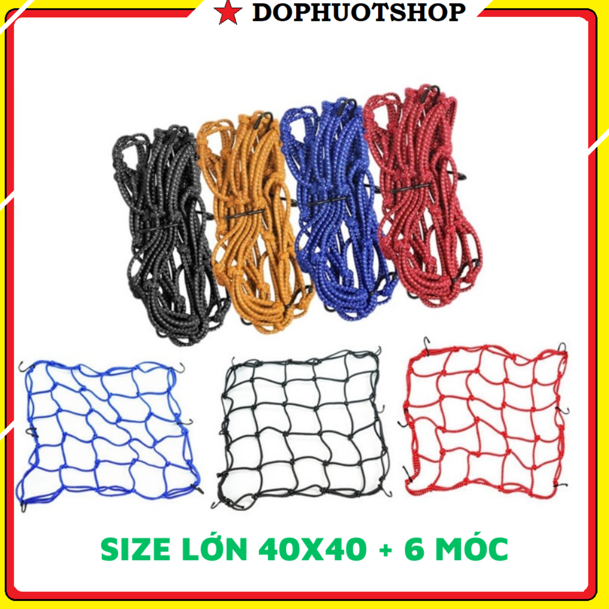 Lưới thun ràng đồ size lớn 40x40cm phản quang mô tô, xe máy