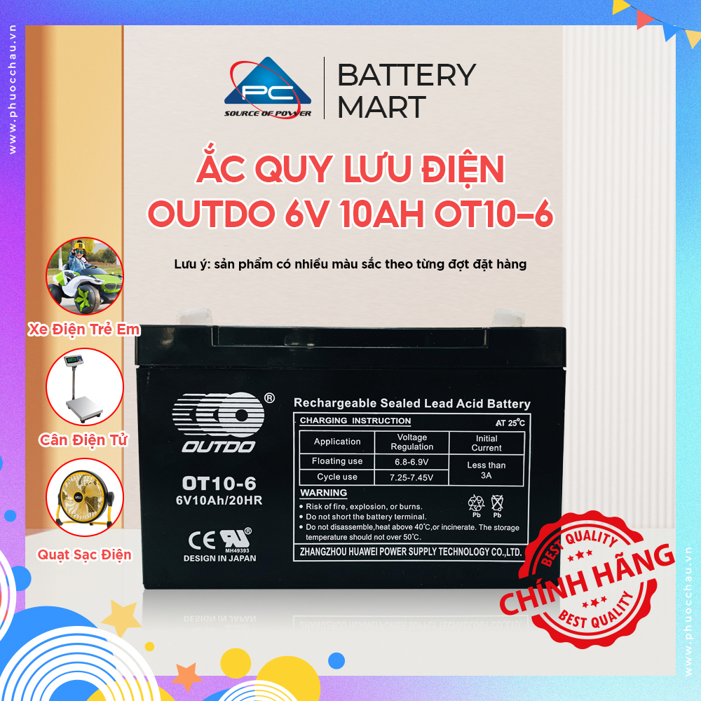 Ắc Quy Xe Đồ Chơi Trẻ Em, Cân Điện Tử - OUTDO 6V 10AH OT10-6