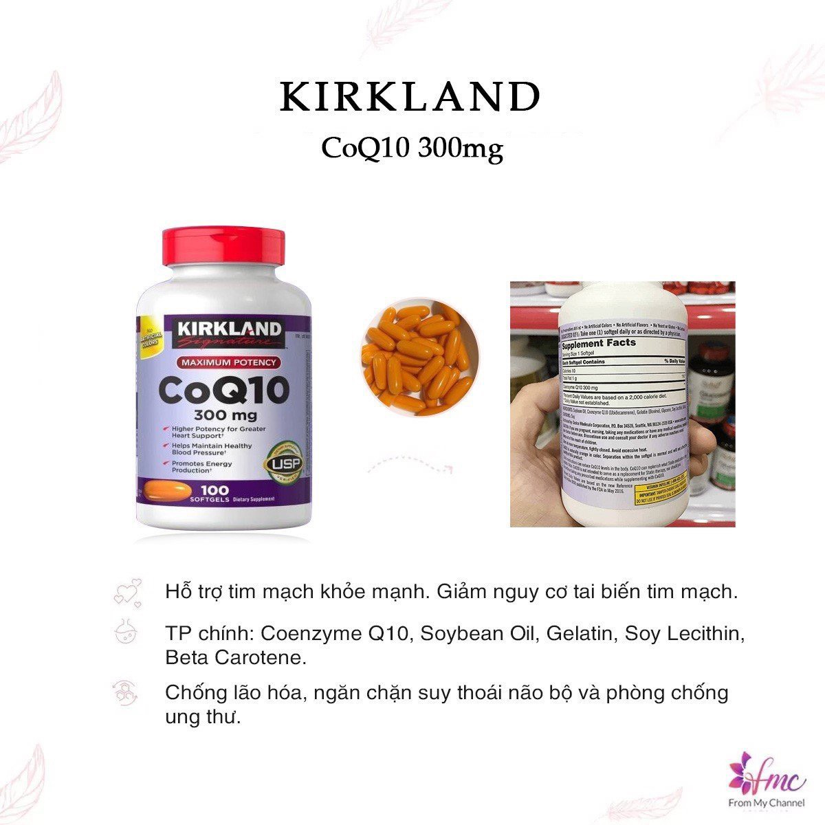 Viên uống hỗ trợ tim mạch CoQ10 300 mg Kirkland Của Mỹ 100 Viên