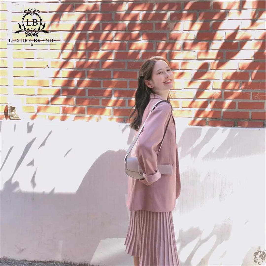Set bộ áo vest blazer hồng đất vỏ đỗ váy hai dây xòe xếp ly ulzzang Hàn Quốc thời trang công sở cao cấp