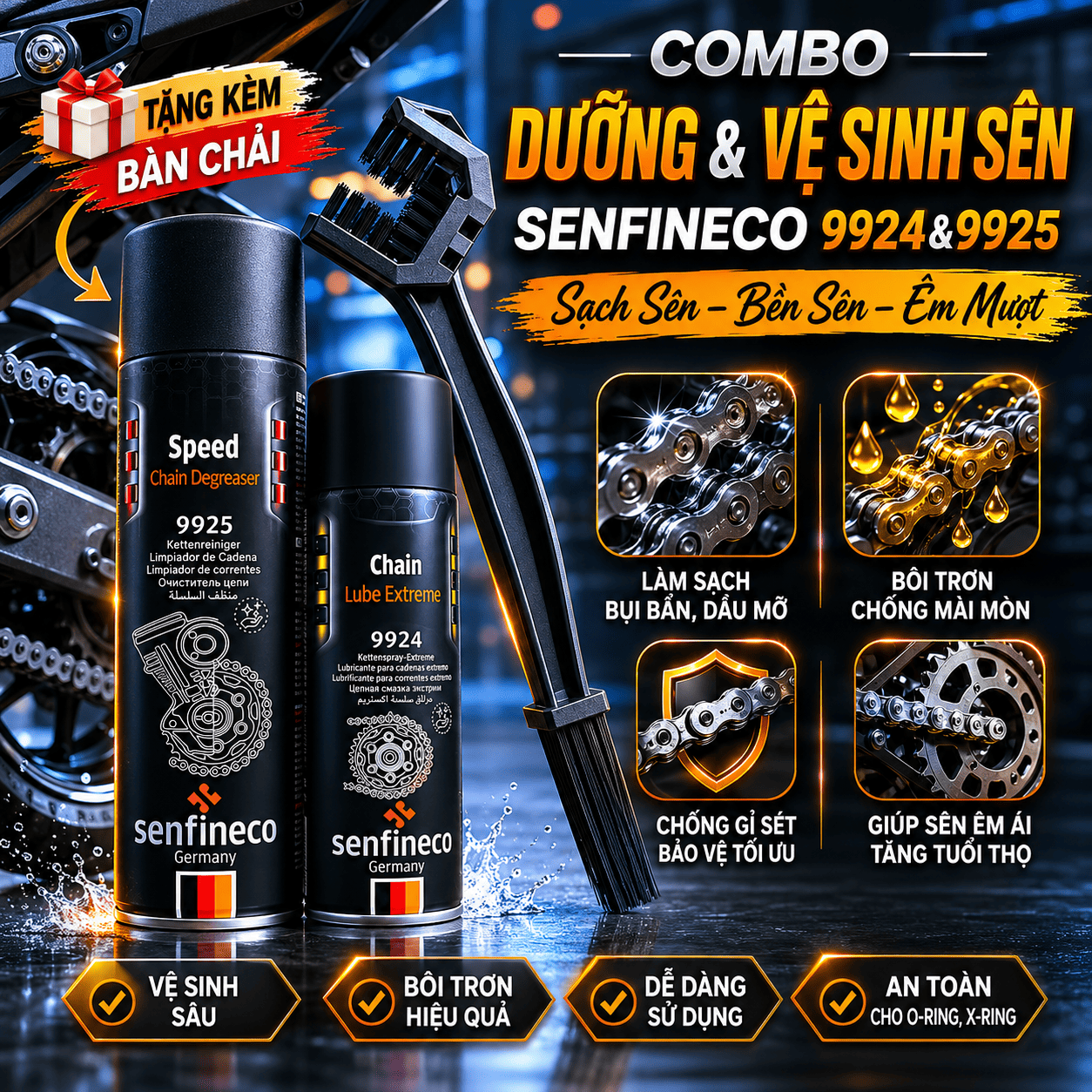 Combo Dưỡng Vệ Sinh Sên Mỡ Bò Xanh Cao Cấp Senfineco 9924 & Senfineco 9925 tặng kèm bàn chải